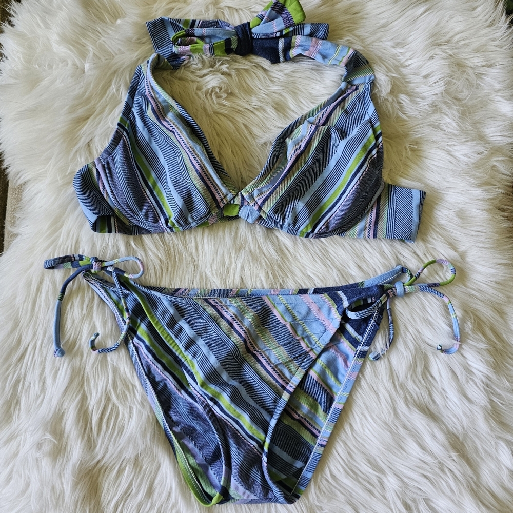 Lucky Brand Striped Bikini D-Cup/Medium